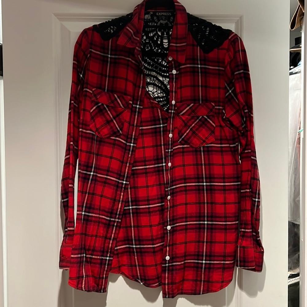 Lumber Jack flannel with crochet lace detail on back